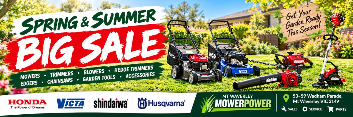 Spring and Summer Big Sale on mowers and garden power equipment at Mt Waverley Mowerpower